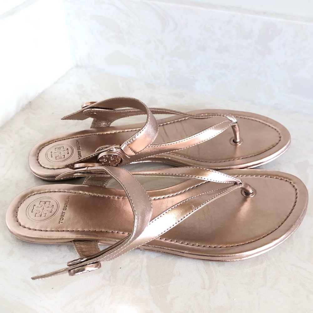 Tory Burch Rose Gold Minnie Travel Sandals Size 7 - Picture 3 of 4